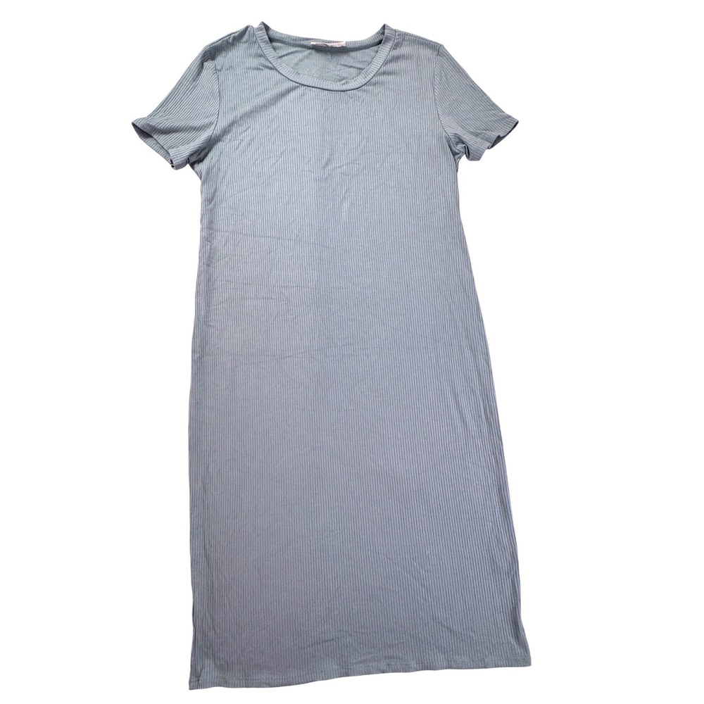 Hello Miz Ribbed Midi Dress Womens Large Sage Green Short Sleeve Crew Neck